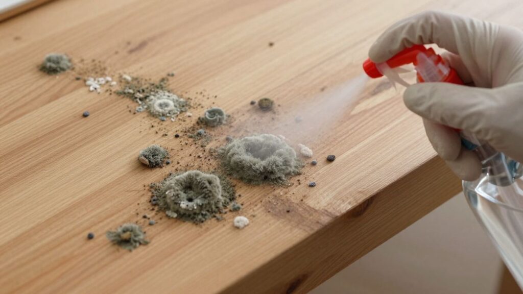 Wood mold removal with spray