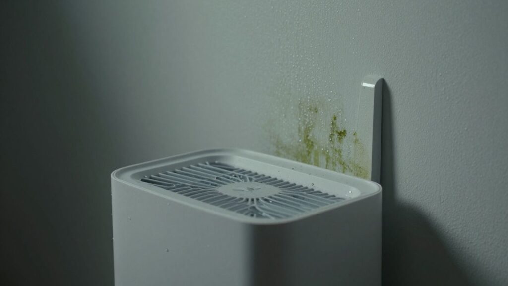 Dehumidifier combating mold in a damp room.