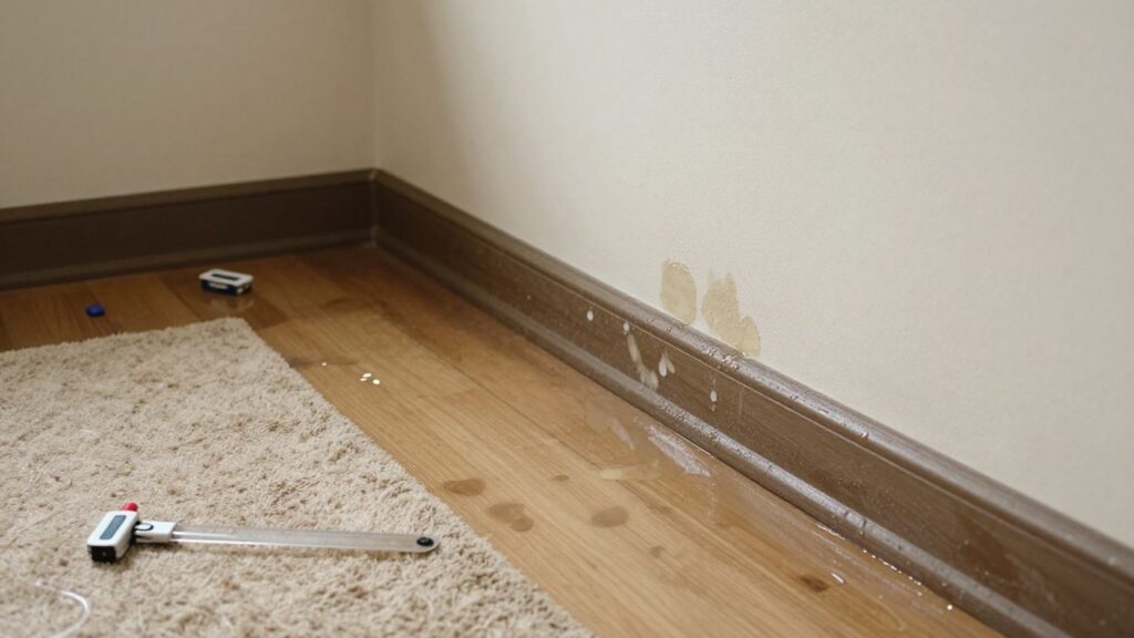 Water damage restoration in progress inside a home.