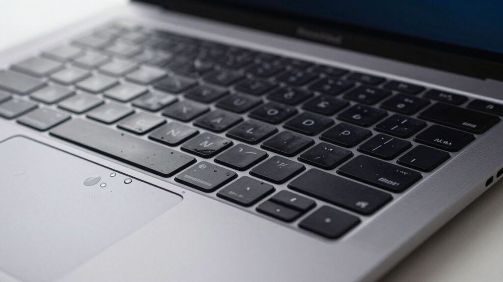 MacBook Pro with water spilled on keyboard.