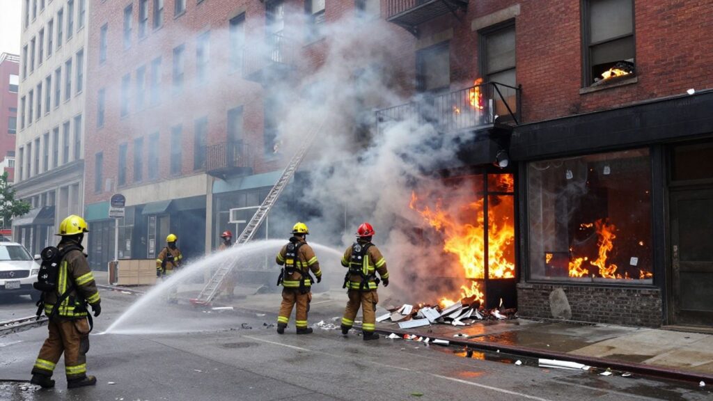 Firefighters battle blaze in downtown Davenport building.