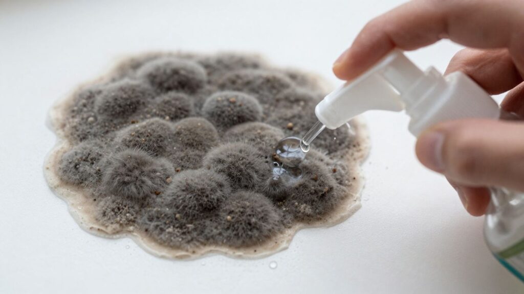 Mold on a surface with a spray bottle.