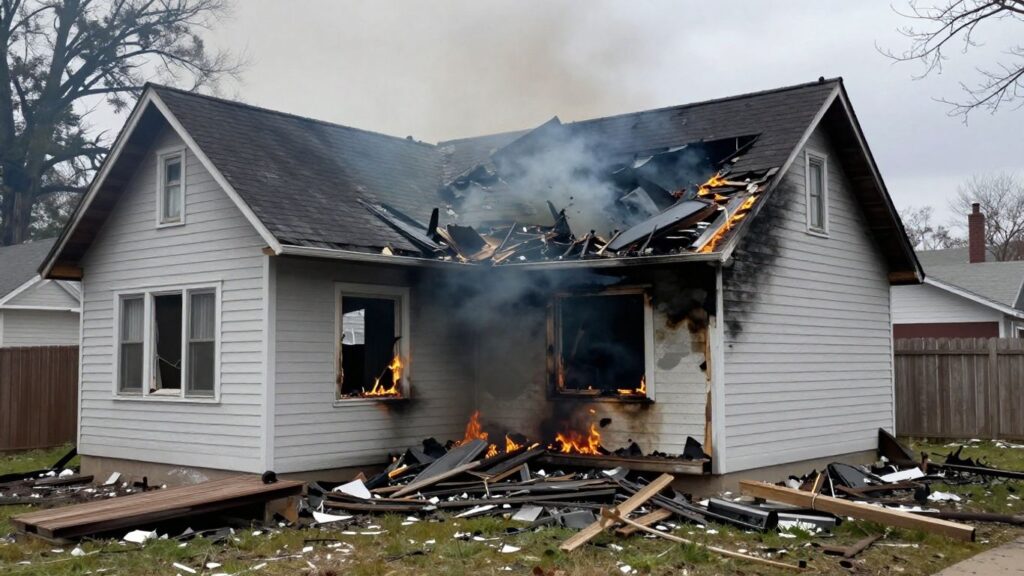 Damaged house after a fire.