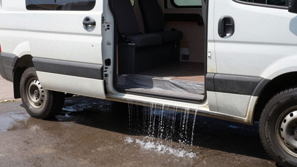 Camper van with water damage.