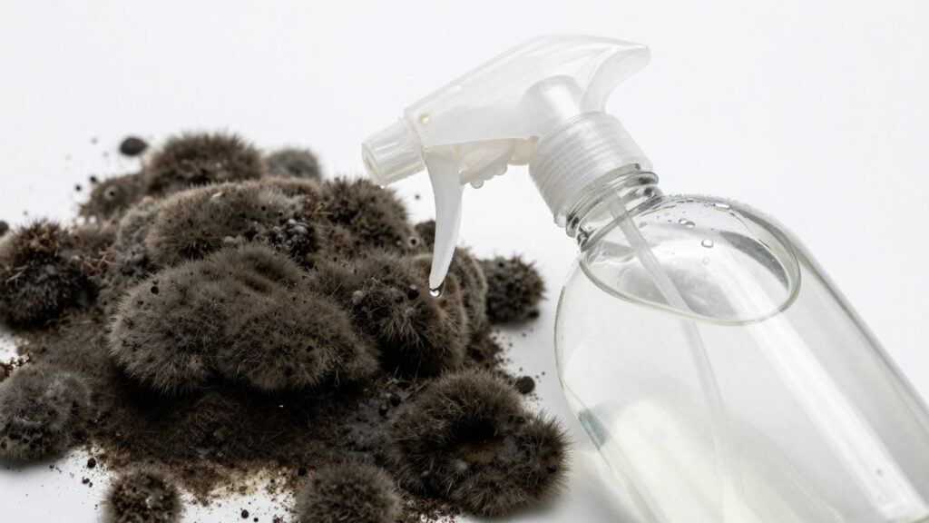 Ammonia spray bottle cleaning mold on a surface.