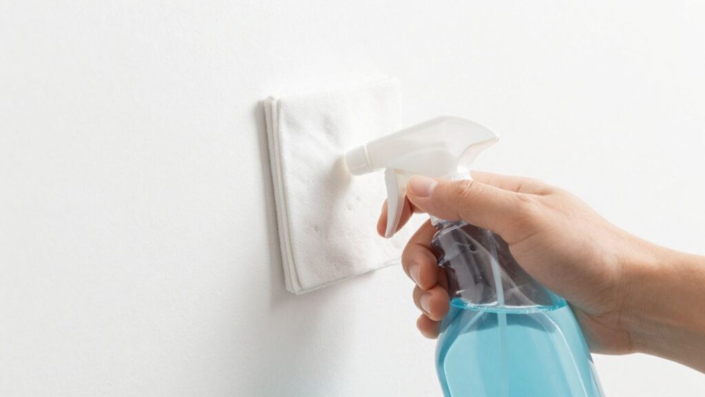 Cleaning smoke stains from a white wall.