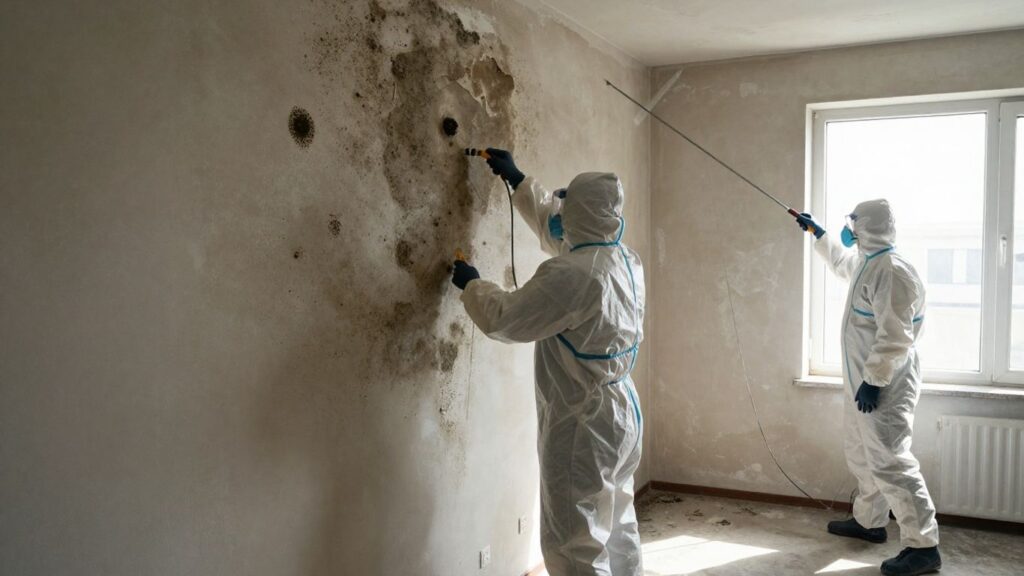 Mold cleanup professionals working with insurance.