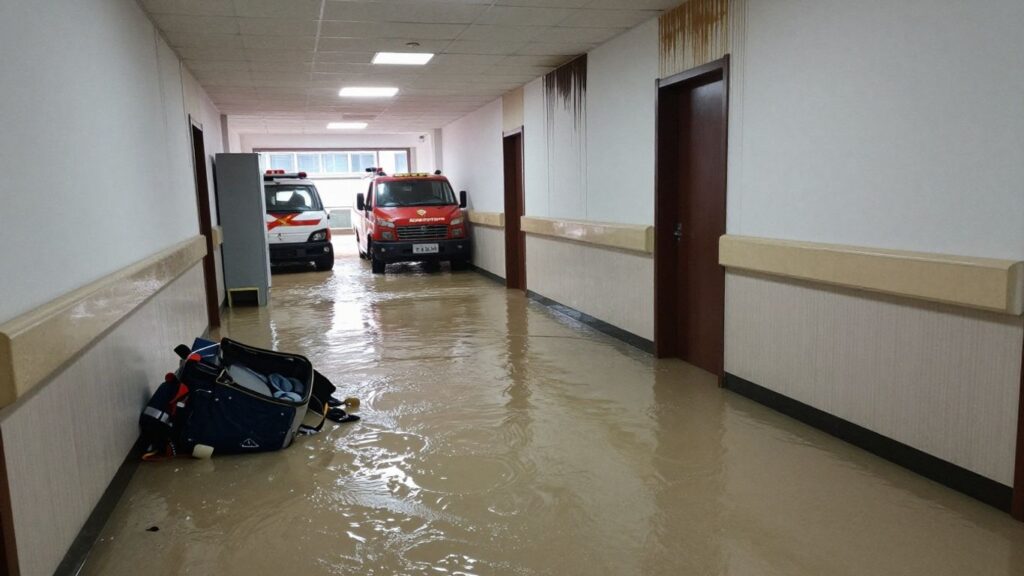 Water damage in health center and fire station.