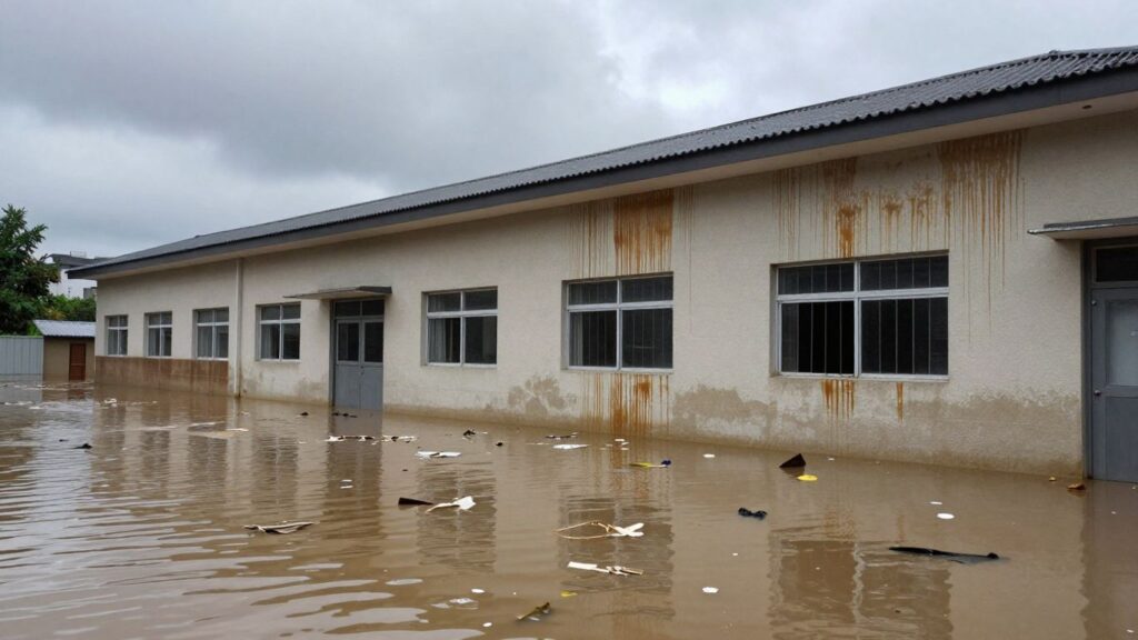 School flooded with water damage.